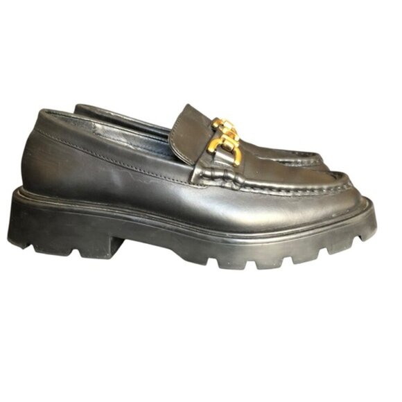 Zara Chunky Lug Sole Loafers Black Gold Bit EU 37 (US 6.5–7) - Picture 3 of 12